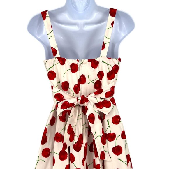 IXIA Cherry Print Sleeveless Fit and Flare Dress White Red Size Small - Picture 6 of 11
